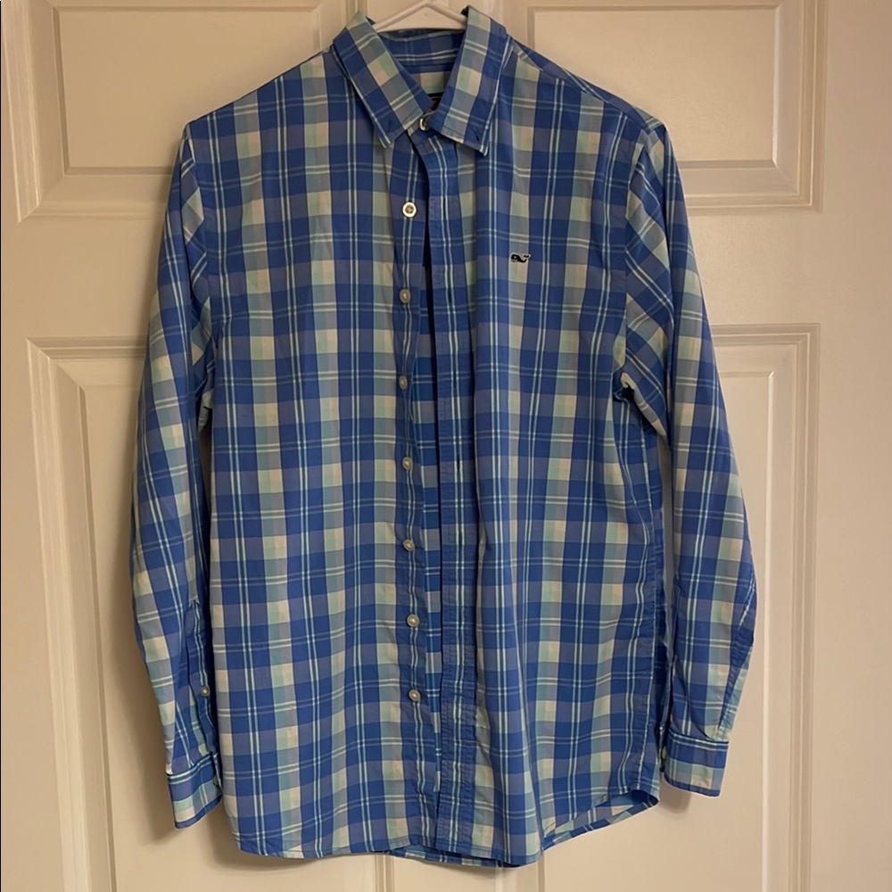 Vineyard Vines Blue and Green Checkered Shirt